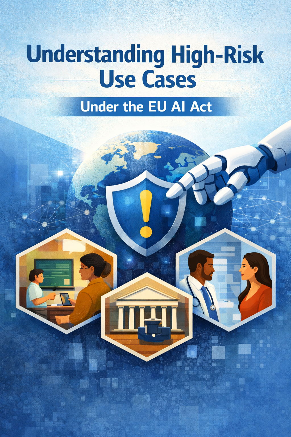 CKC Cares course titled 'Understanding High-Risk Use Cases Under the EU AI Act' with a robot hand, shield, and people icons on a blue background.